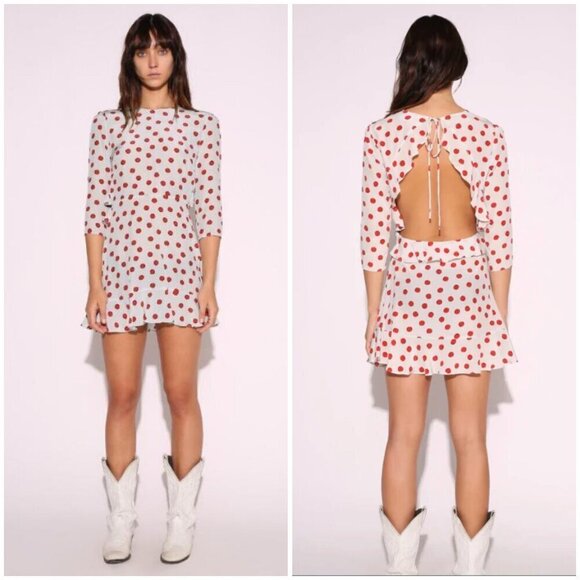 💕REALISATION PAR💕 Goldie Cherry Dress ~ Red Polka Dot Print XS 100% Silk - Picture 10 of 16